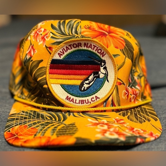 Rare AVIATOR NATION Signature Malibu Vintage Safari Low-Rise Trucker in Gold